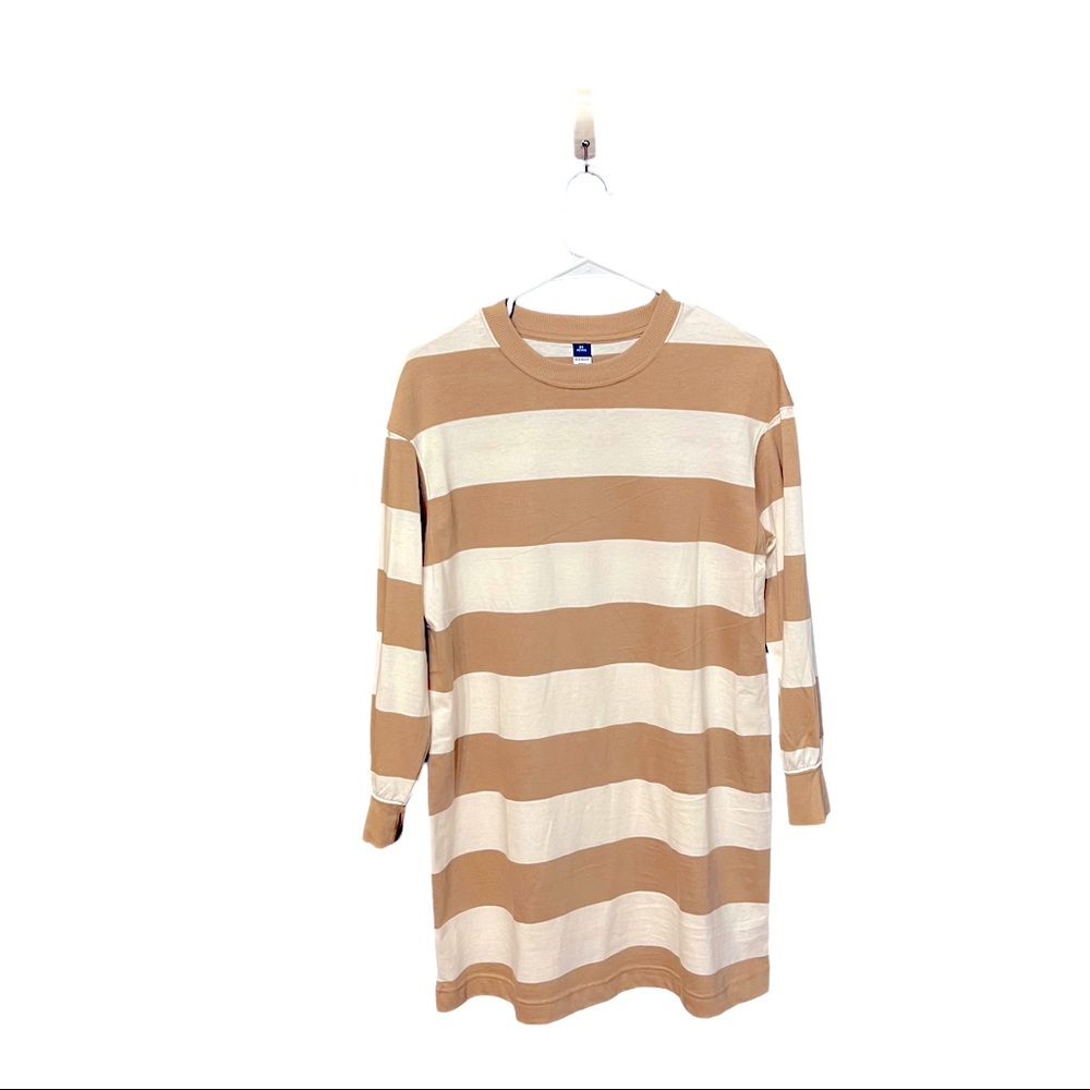 Old Navy Brown and White Striped Long Sleeve T-Shirt Dress